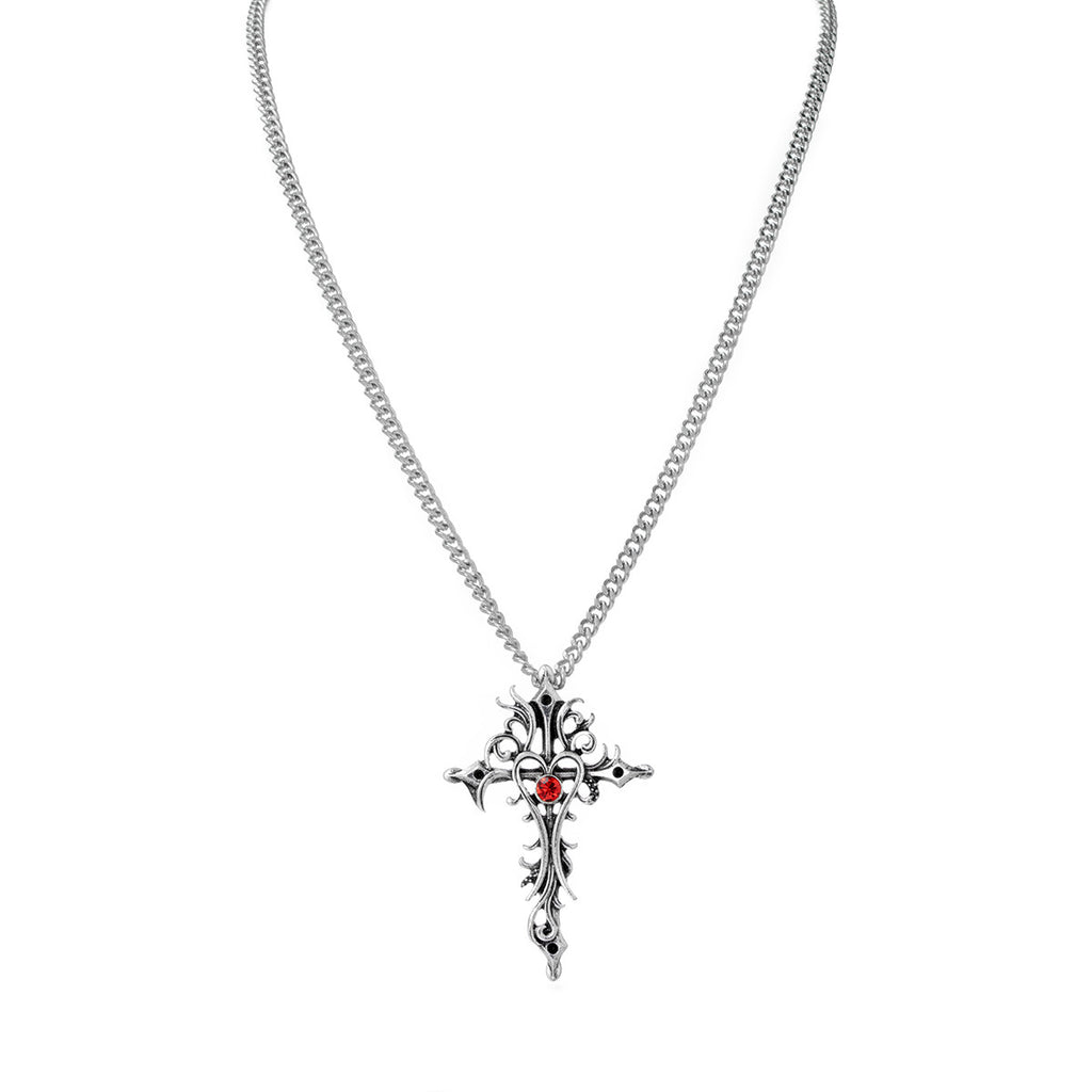 Heart-shaped Skull Alloy Cross Pendant Necklace