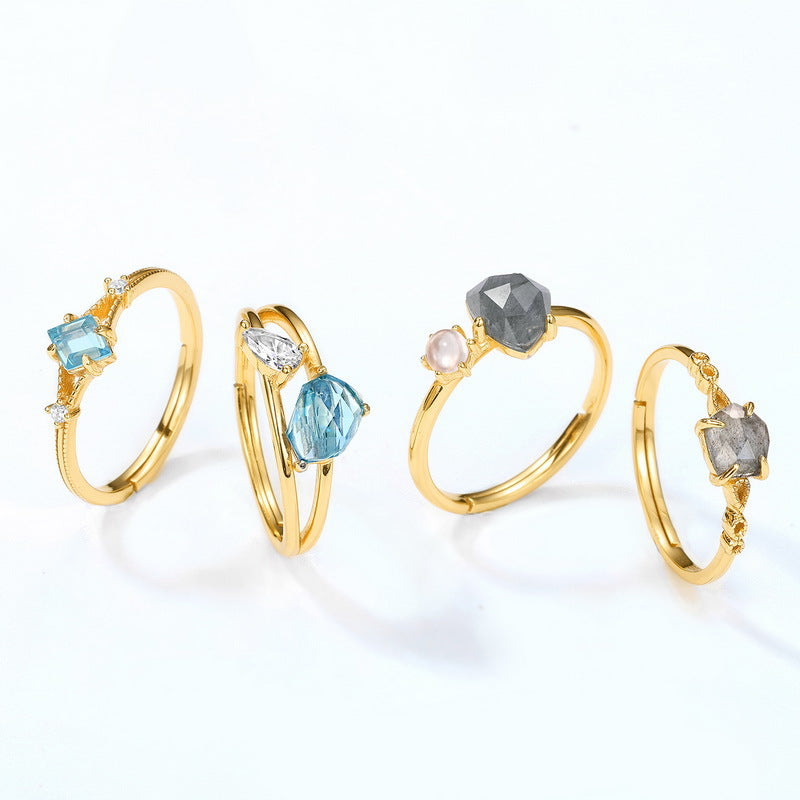 Fashion Light Luxury Sky Blue Topaz Ring