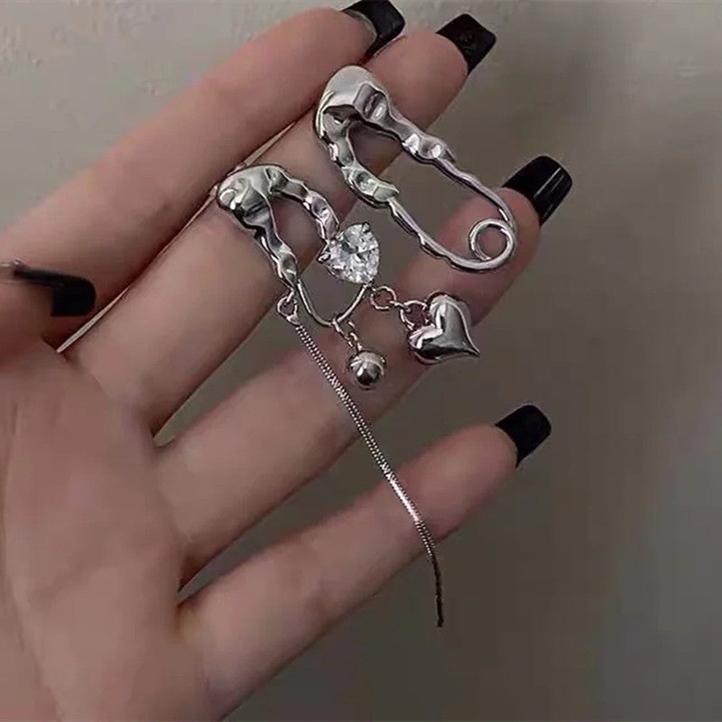 Asymmetric Heart Tassel Diamond Earrings For Women