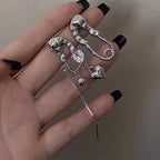 Asymmetric Heart Tassel Diamond Earrings For Women