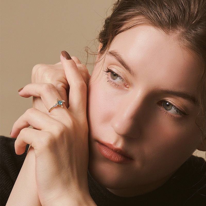 New Light Luxury Retro London Blue Topaz Ring S925