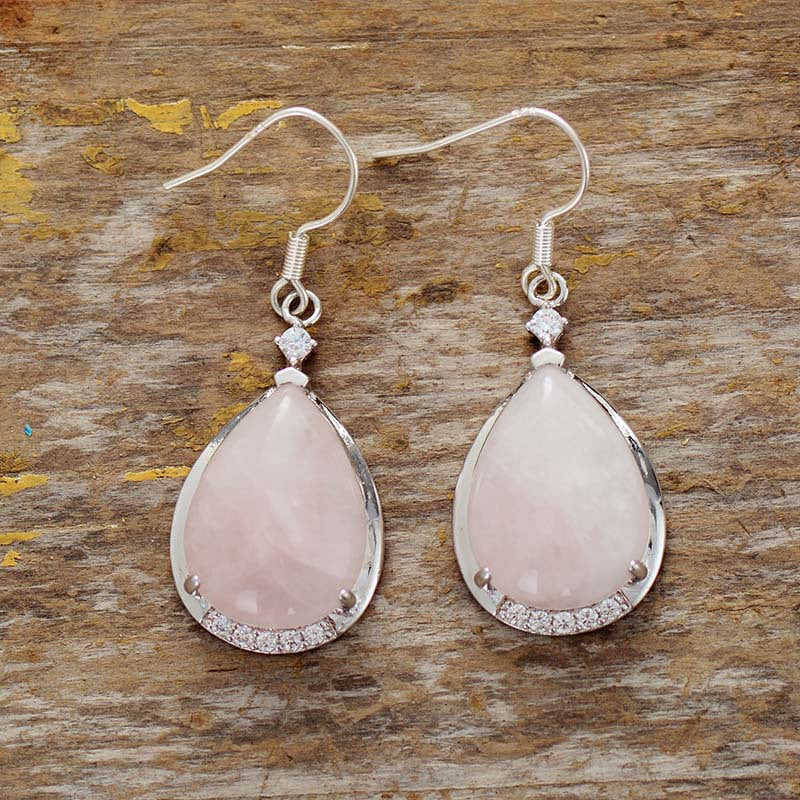 Minimalist Waterdrop Lapis Lazuli And Rose Quartz Pendant Earrings