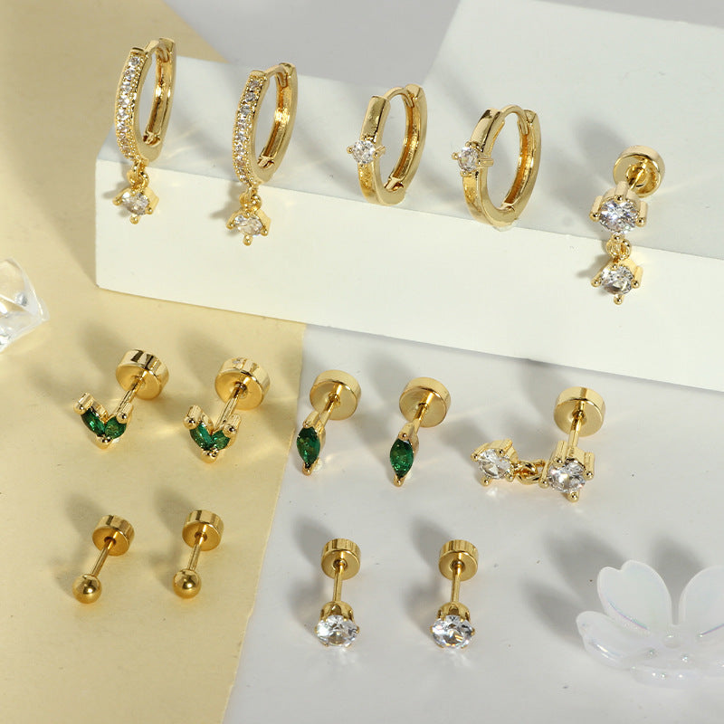 Fashionable Emerald Inlaid Zircon Earrings With Earrings