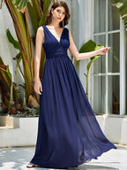 Deep V-neck Bridesmaid Plus Size High Waist Evening Dress