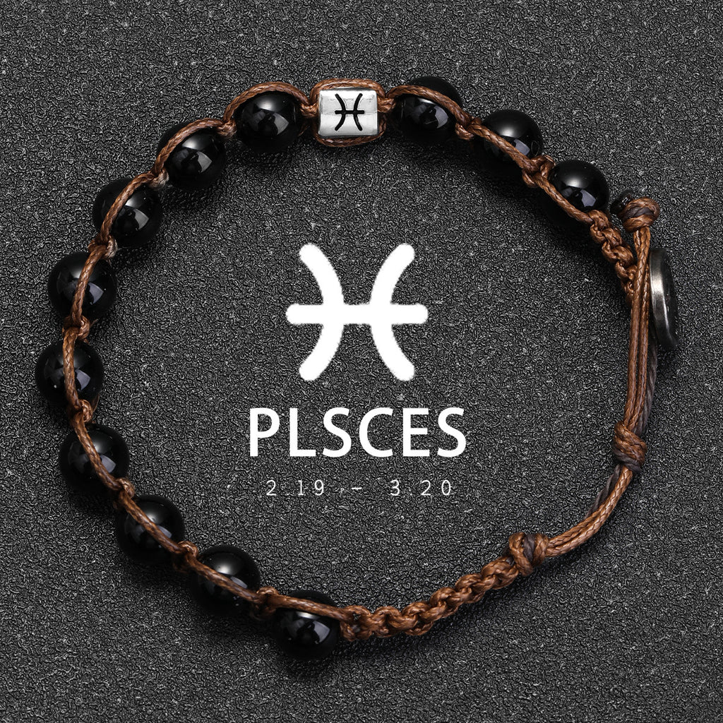 Natural Stone 12 Zodiac Obsidian Hand-woven Bracelet Accessories Stainless Steel Taurus