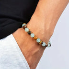 Natural Tiger Eye & Green Jade Bracelet For Abundance Handcrafted Beads For Energy & Style Adults Money & Success