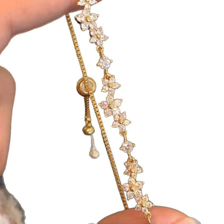 Flashing Mini Flower Zircon Pull-String Bracelet For Women