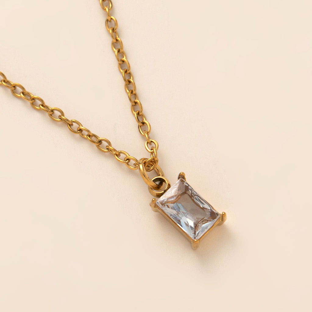 Titanium Steel Necklace Rectangle December Birthstone Pendant Collarbone Chain