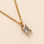 Titanium Steel Necklace Rectangle December Birthstone Pendant Collarbone Chain