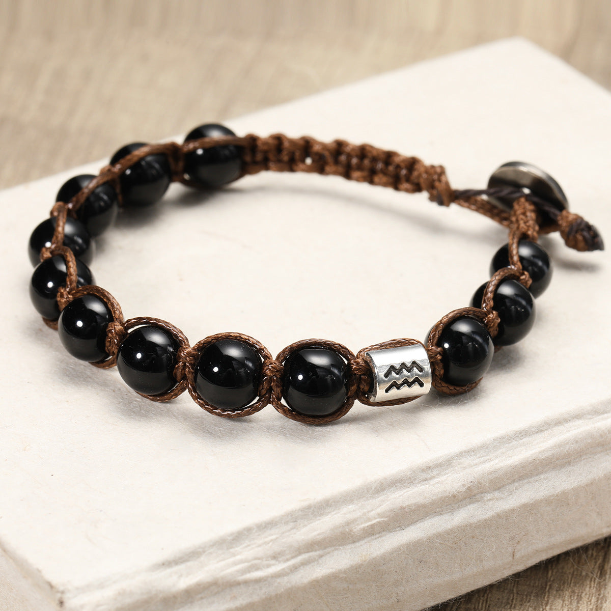 Natural Stone 12 Zodiac Obsidian Hand-woven Bracelet Accessories Stainless Steel Taurus
