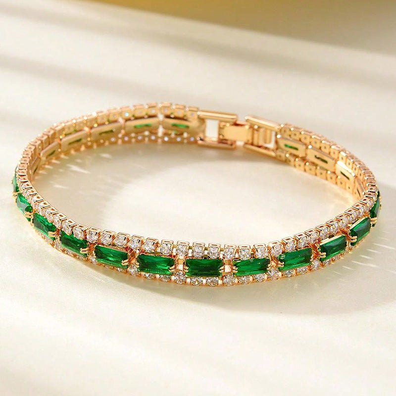 Men's And Women's Fashion Full Diamond Zirconia Double-row Tennis Chain Bracelet