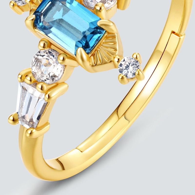 New Light Luxury Retro London Blue Topaz Ring S925