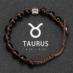 Natural Stone 12 Zodiac Obsidian Hand-woven Bracelet Accessories Stainless Steel Taurus