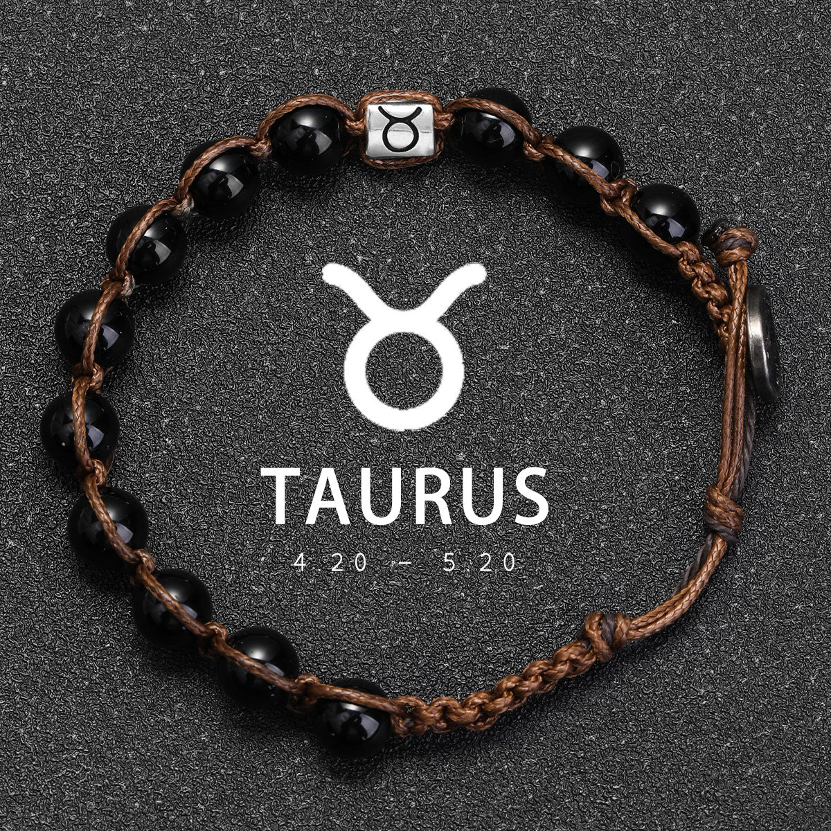 Natural Stone 12 Zodiac Obsidian Hand-woven Bracelet Accessories Stainless Steel Taurus