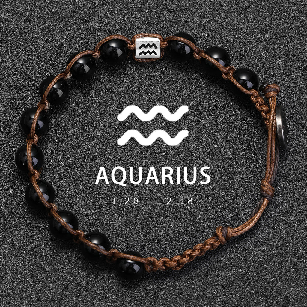 Natural Stone 12 Zodiac Obsidian Hand-woven Bracelet Accessories Stainless Steel Taurus