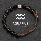 Natural Stone 12 Zodiac Obsidian Hand-woven Bracelet Accessories Stainless Steel Taurus