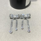 Niche New Arrival Sparkling Diamond Bow Tassel Earrings