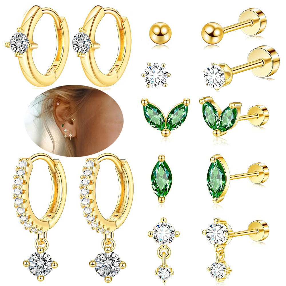 Fashionable Emerald Inlaid Zircon Earrings With Earrings