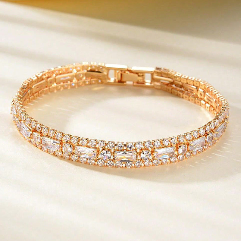 Men's And Women's Fashion Full Diamond Zirconia Double-row Tennis Chain Bracelet