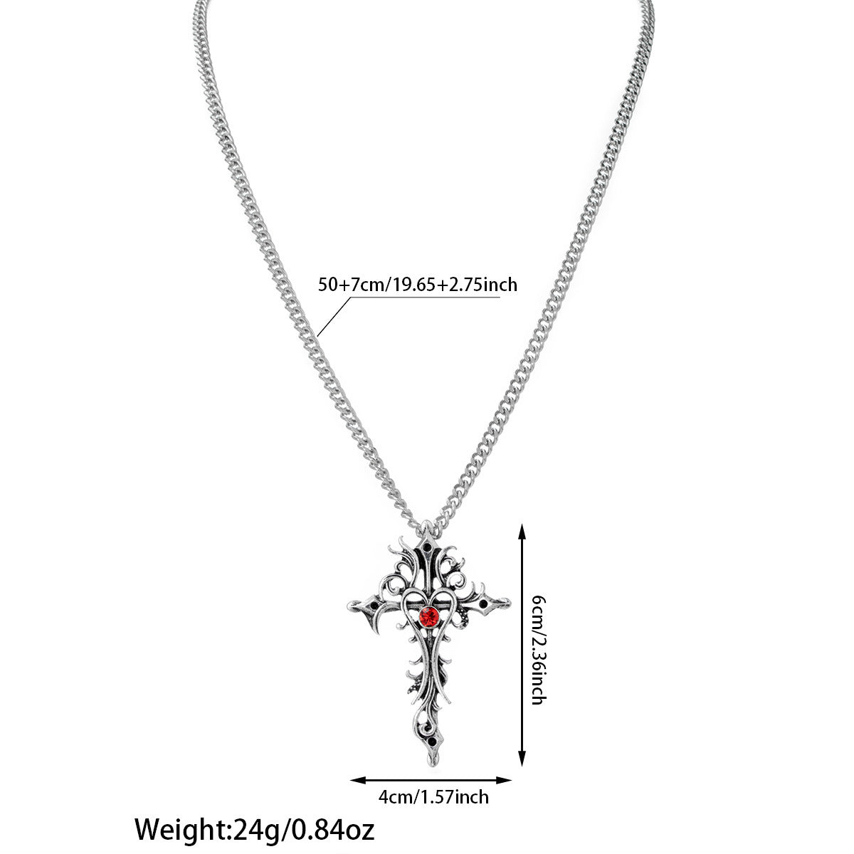 Heart-shaped Skull Alloy Cross Pendant Necklace