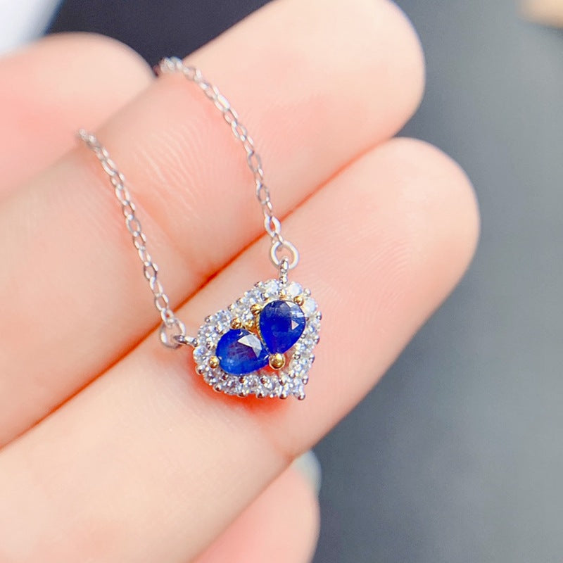 Natural Sapphire Pendant Heart Necklace