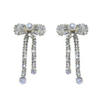 Niche New Arrival Sparkling Diamond Bow Tassel Earrings