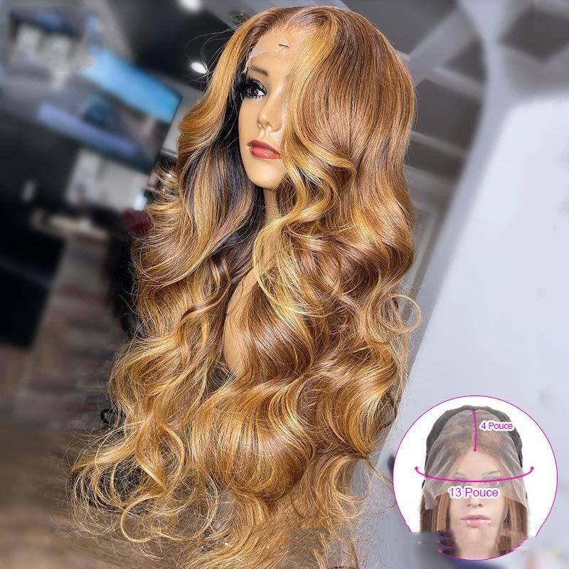 Honey Blonde Body Wave Lace Front Pre Plucked Highlight Wig