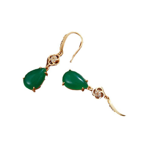 Chinese Style Classical Cheongsam Hanfu Accessories Ancient Gold-plated Drop Agate Earrings