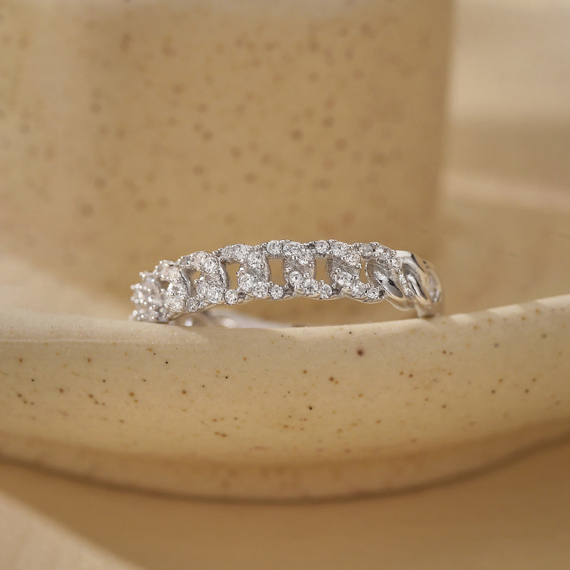 S925 Sterling Silver Full Diamond Twist Ring For Women, Lightweight Luxury And Personality