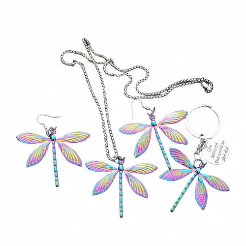 Colorful Rainbow Dragonfly Keychain Keyring