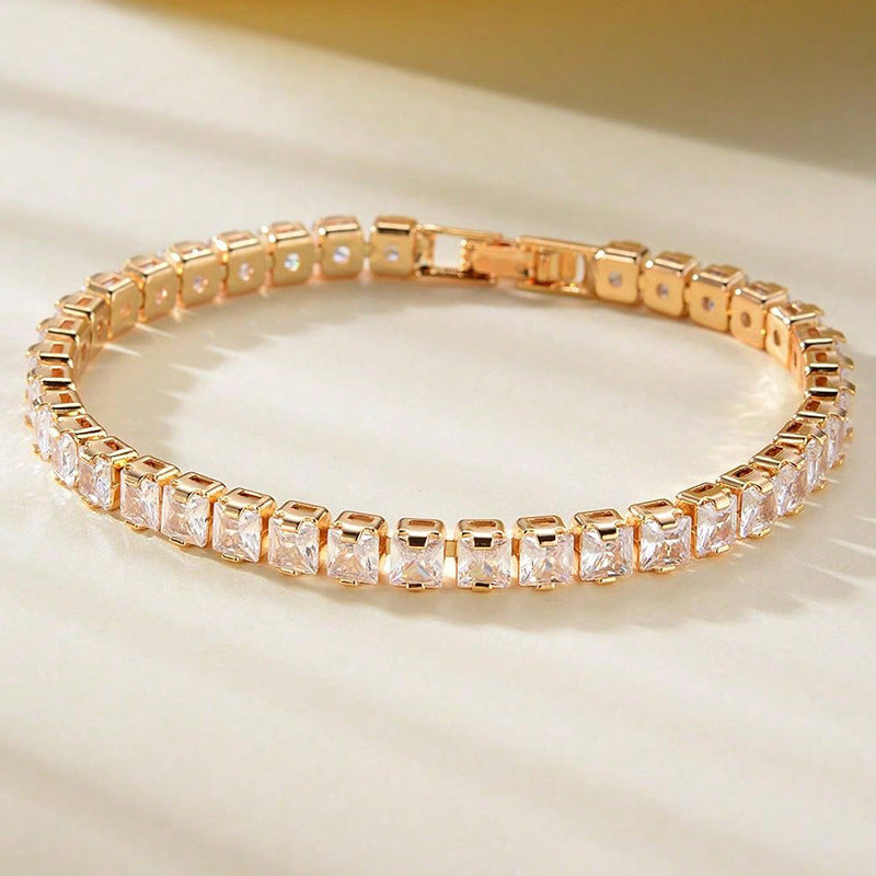 Men's And Women's Fashion Full Diamond Zirconia Double-row Tennis Chain Bracelet