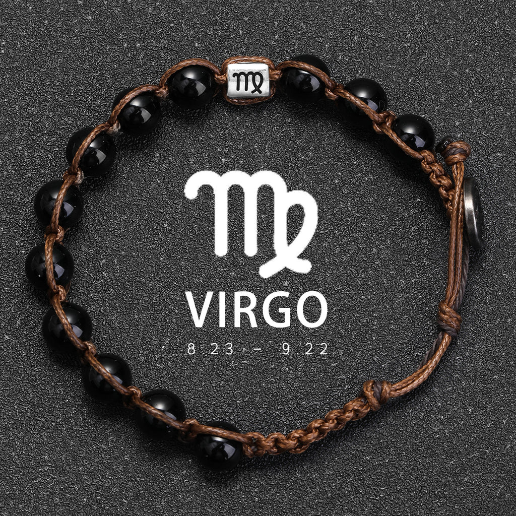 Natural Stone 12 Zodiac Obsidian Hand-woven Bracelet Accessories Stainless Steel Taurus