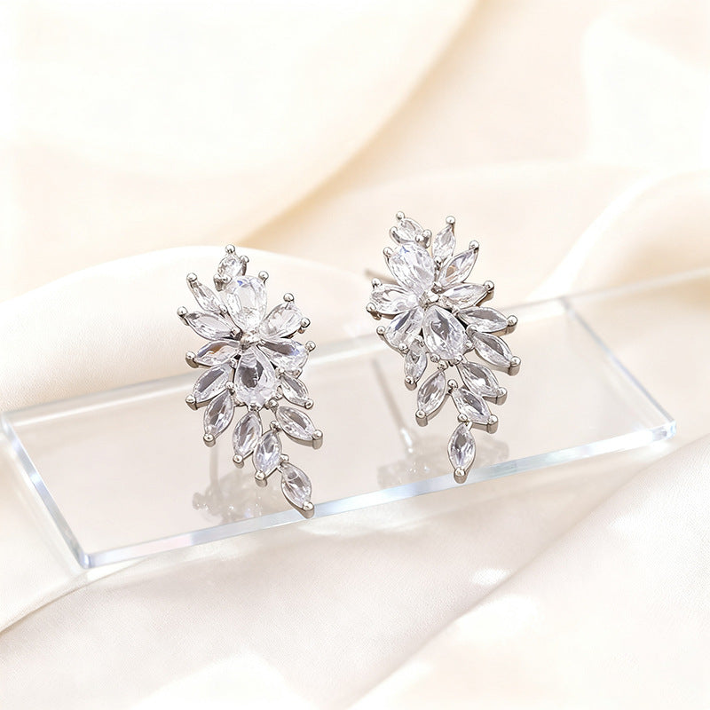 Zircon Leaf Earrings For Women