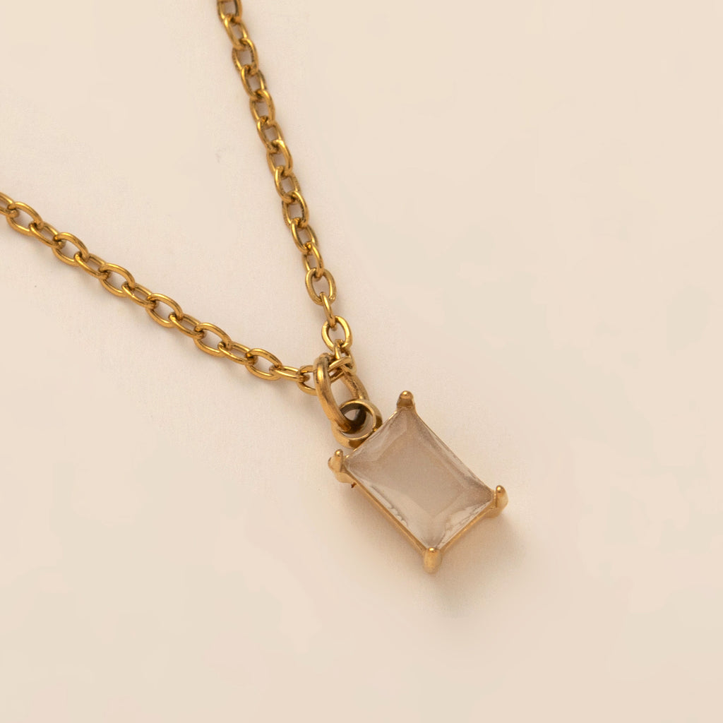 Titanium Steel Necklace Rectangle December Birthstone Pendant Collarbone Chain