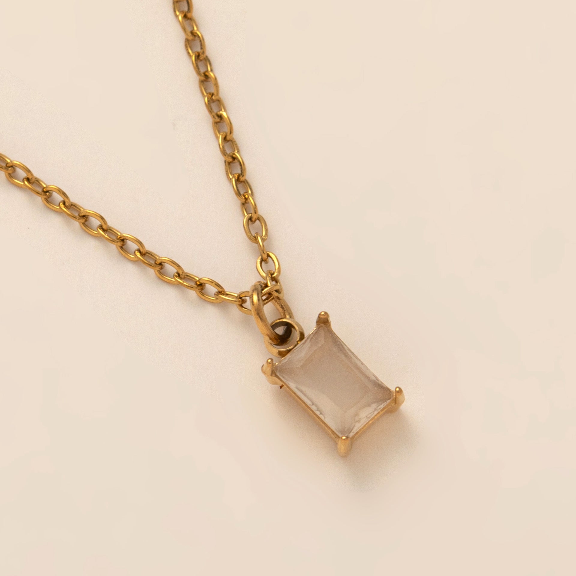 Titanium Steel Necklace Rectangle December Birthstone Pendant Collarbone Chain