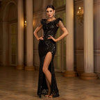 Elegant Round Neck Sequins Slim-fit Sheath Slit Evening Dress