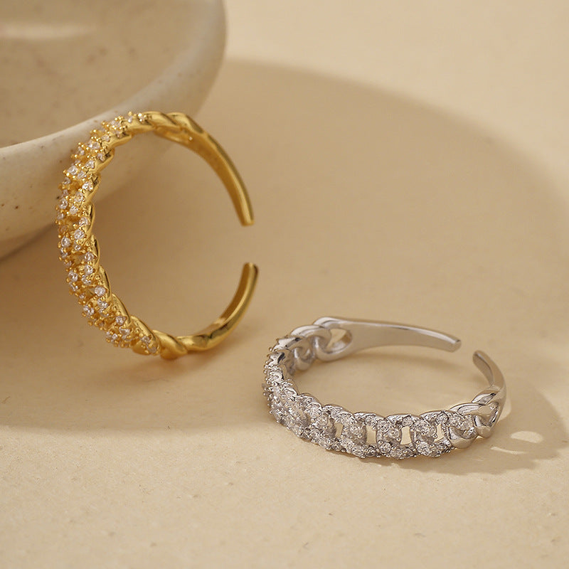 S925 Sterling Silver Full Diamond Twist Ring For Women, Lightweight Luxury And Personality