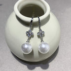 French Elegant Micro Inlaid Sparkling Diamond Pearl Earrings