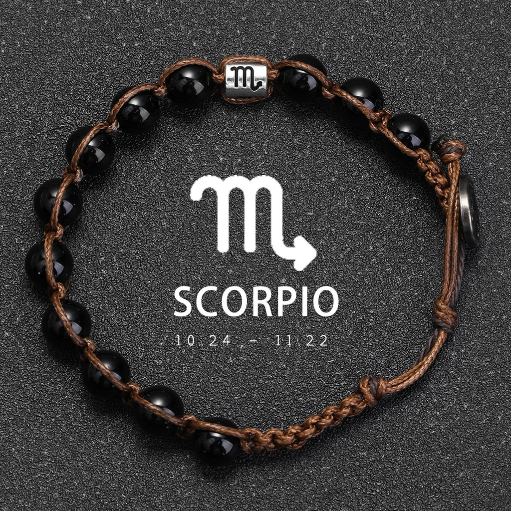 Natural Stone 12 Zodiac Obsidian Hand-woven Bracelet Accessories Stainless Steel Taurus