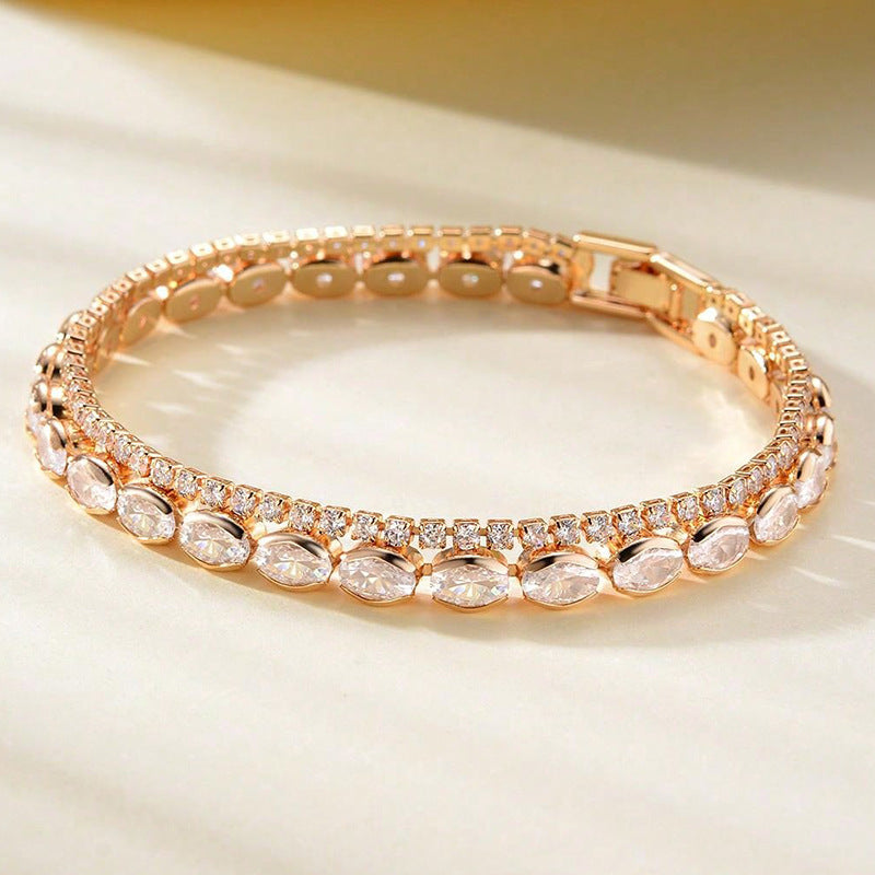 Men's And Women's Fashion Full Diamond Zirconia Double-row Tennis Chain Bracelet