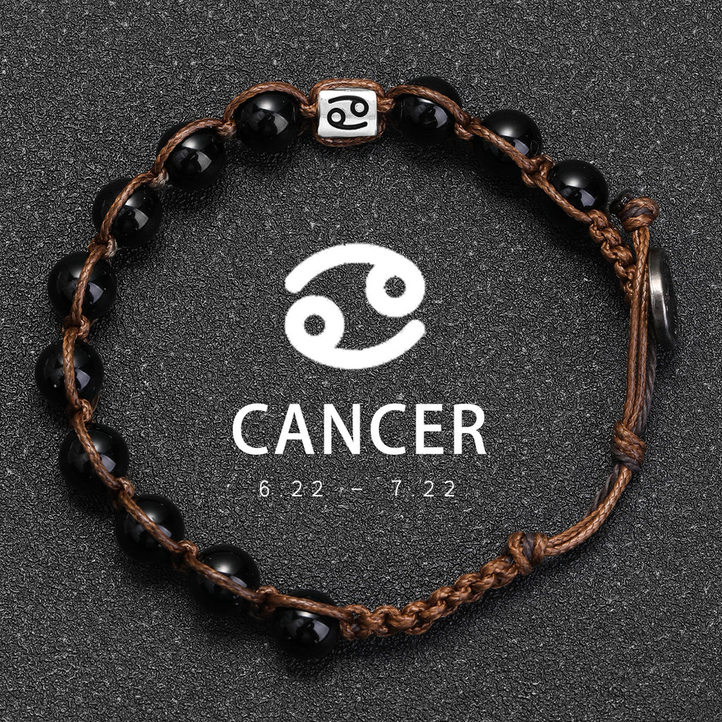 Natural Stone 12 Zodiac Obsidian Hand-woven Bracelet Accessories Stainless Steel Taurus