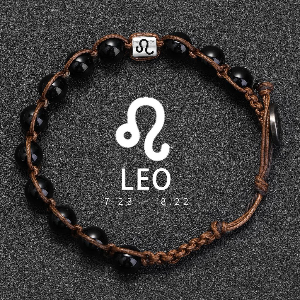 Natural Stone 12 Zodiac Obsidian Hand-woven Bracelet Accessories Stainless Steel Taurus