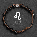 Natural Stone 12 Zodiac Obsidian Hand-woven Bracelet Accessories Stainless Steel Taurus