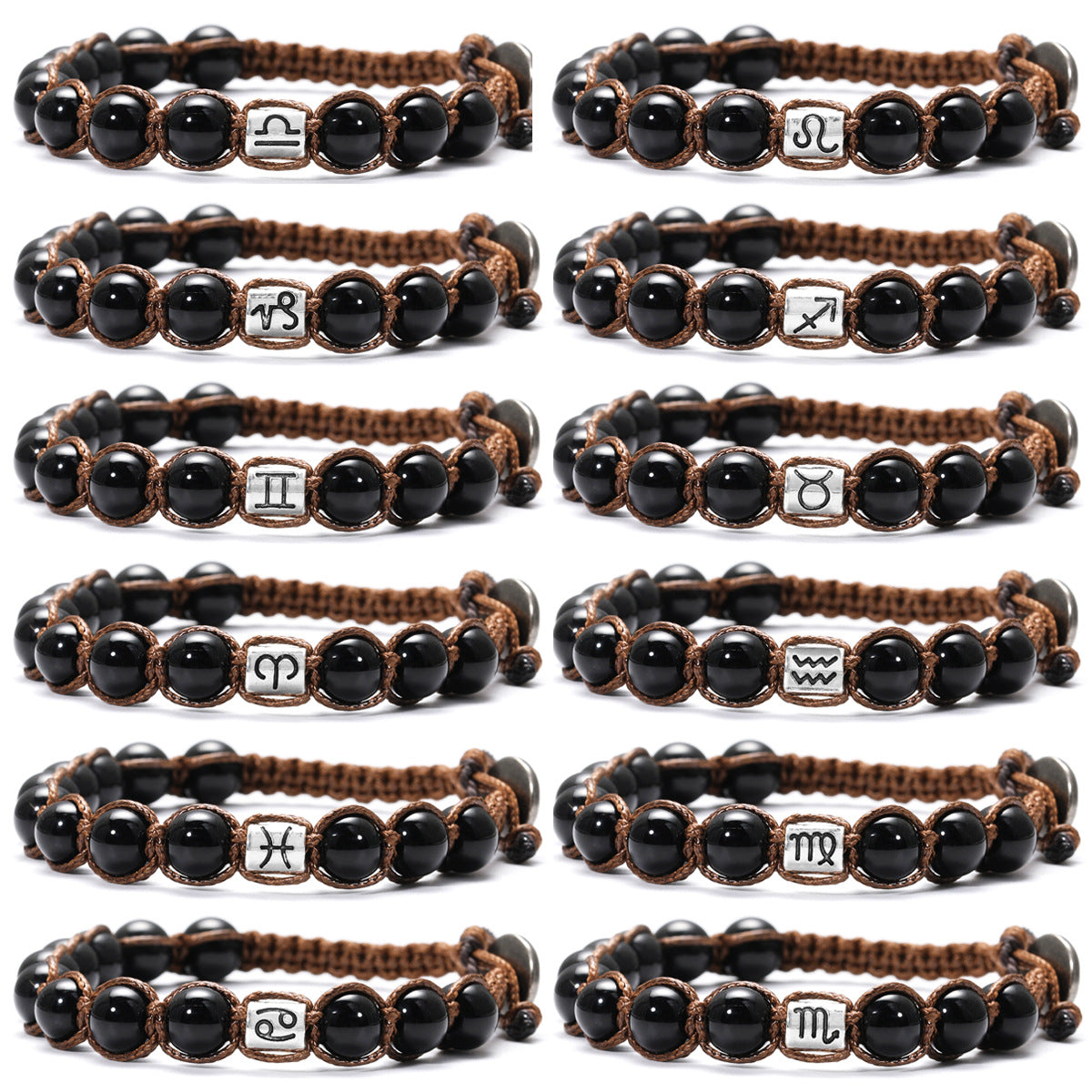 Natural Stone 12 Zodiac Obsidian Hand-woven Bracelet Accessories Stainless Steel Taurus