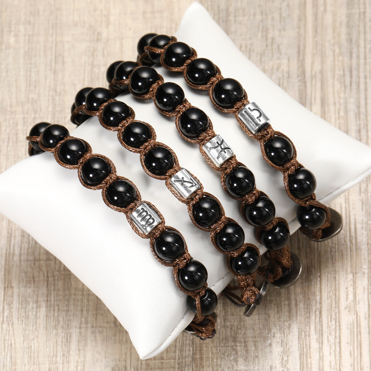 Natural Stone 12 Zodiac Obsidian Hand-woven Bracelet Accessories Stainless Steel Taurus