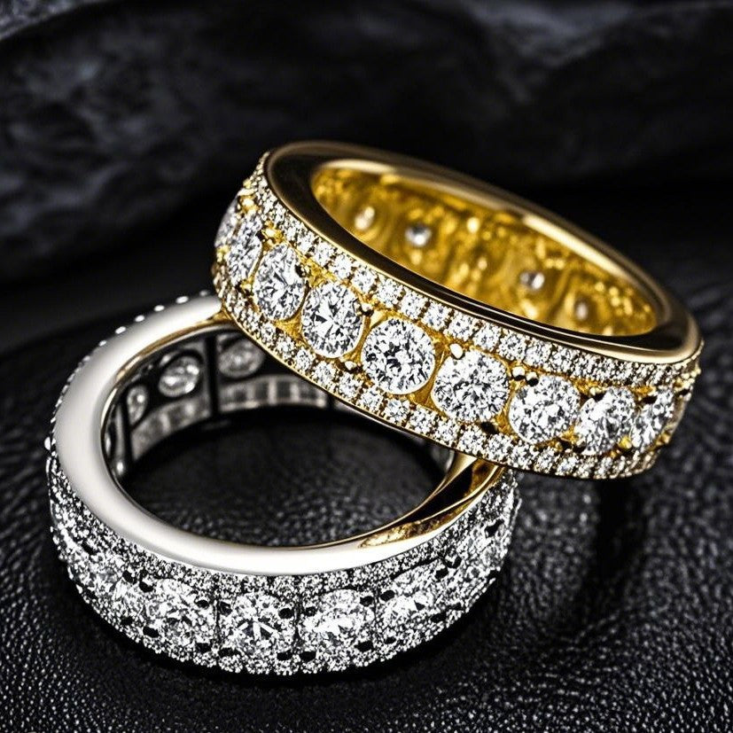 European And American-style Hip-hop Micro-paved Three-row Faux Spinning Ring