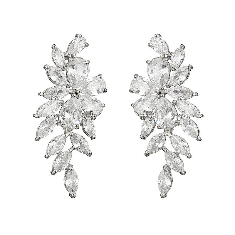 Zircon Leaf Earrings For Women