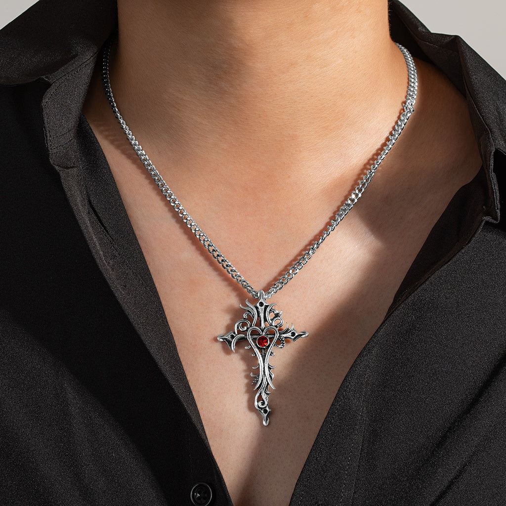 Heart-shaped Skull Alloy Cross Pendant Necklace