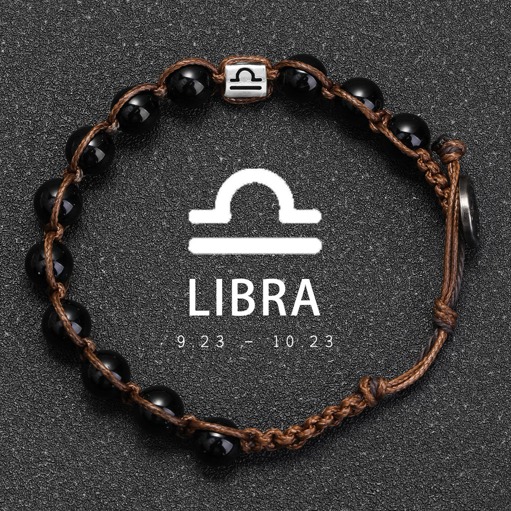 Natural Stone 12 Zodiac Obsidian Hand-woven Bracelet Accessories Stainless Steel Taurus