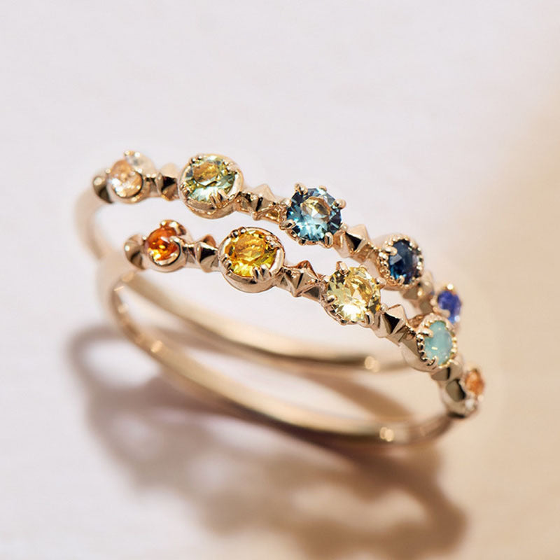Five Colored Gemstone Glass Versatile Ring